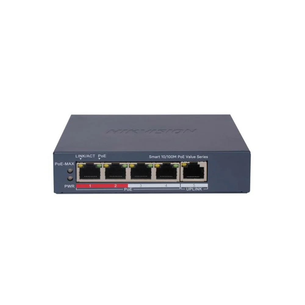 Switch cu 4 porturi PoE Hikvision DS-3E1105P-EI/M(V2), 1.2 Gbps, 0.89 Mbps, 45 W, cu management