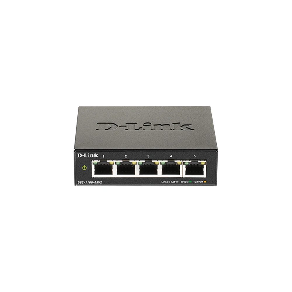 Switch cu 5 porturi Gigabit D-Link DGS-1100-05PDV2, 10 Gbps, 7.44 Mpps, PoE, cu management