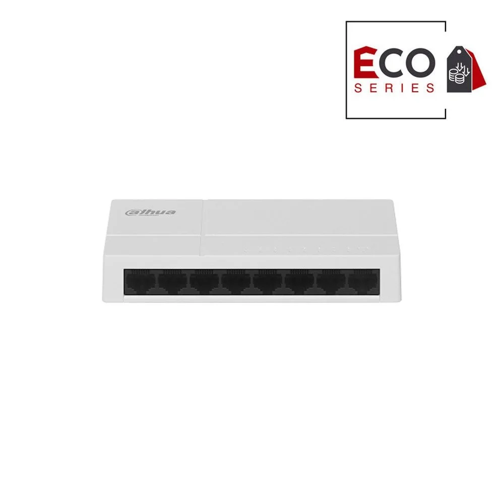 Switch cu 8 porturi Dahua Eco Series PFS3008-8GT-L-V2, 2000 MAC, 16 Gbit, fara management