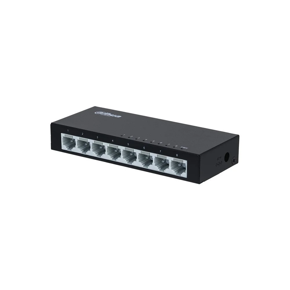 Switch ethernet cu 8 porturi Dahua PFS3008-8ET, 1.6 Gbps, 1.9 Mpps, 2000 Mac, fara management