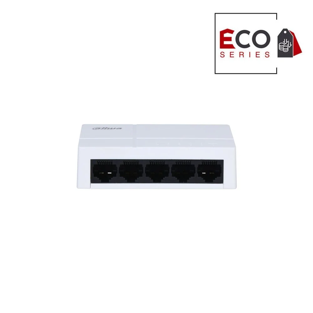 Switch Gigabit Ethernet cu 5 Porturi Dahua Eco Series PFS3005-5GT-L-V2, 1000 Mbps, 2K MAC, Fara management
