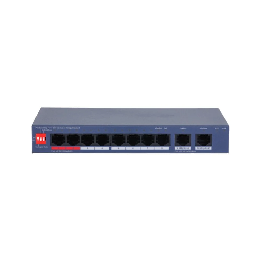 Switch PoE cu 10 porturi Dahua DH-CS4010-8ET2GT-110, buget 90 W, 2xGigabit uplink, 5.6 Gbps, 4.17 Mpps, Layer 2, cu management