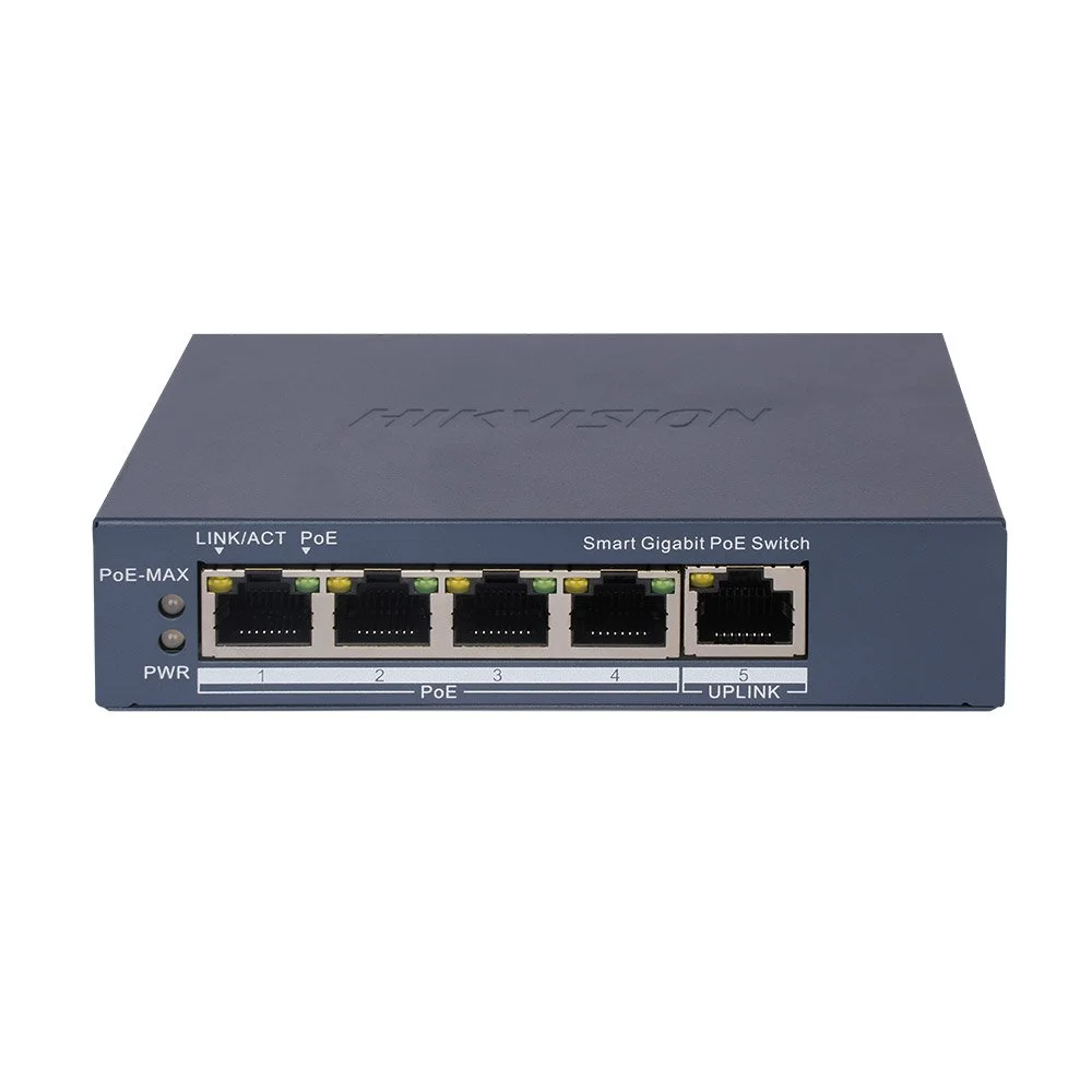 Switch PoE cu 4 porturi Gigabit HikVision DS-3E1505P-EI, 10 Gbps, MAC 2K, PoE Watchdog, 60 W, smart management