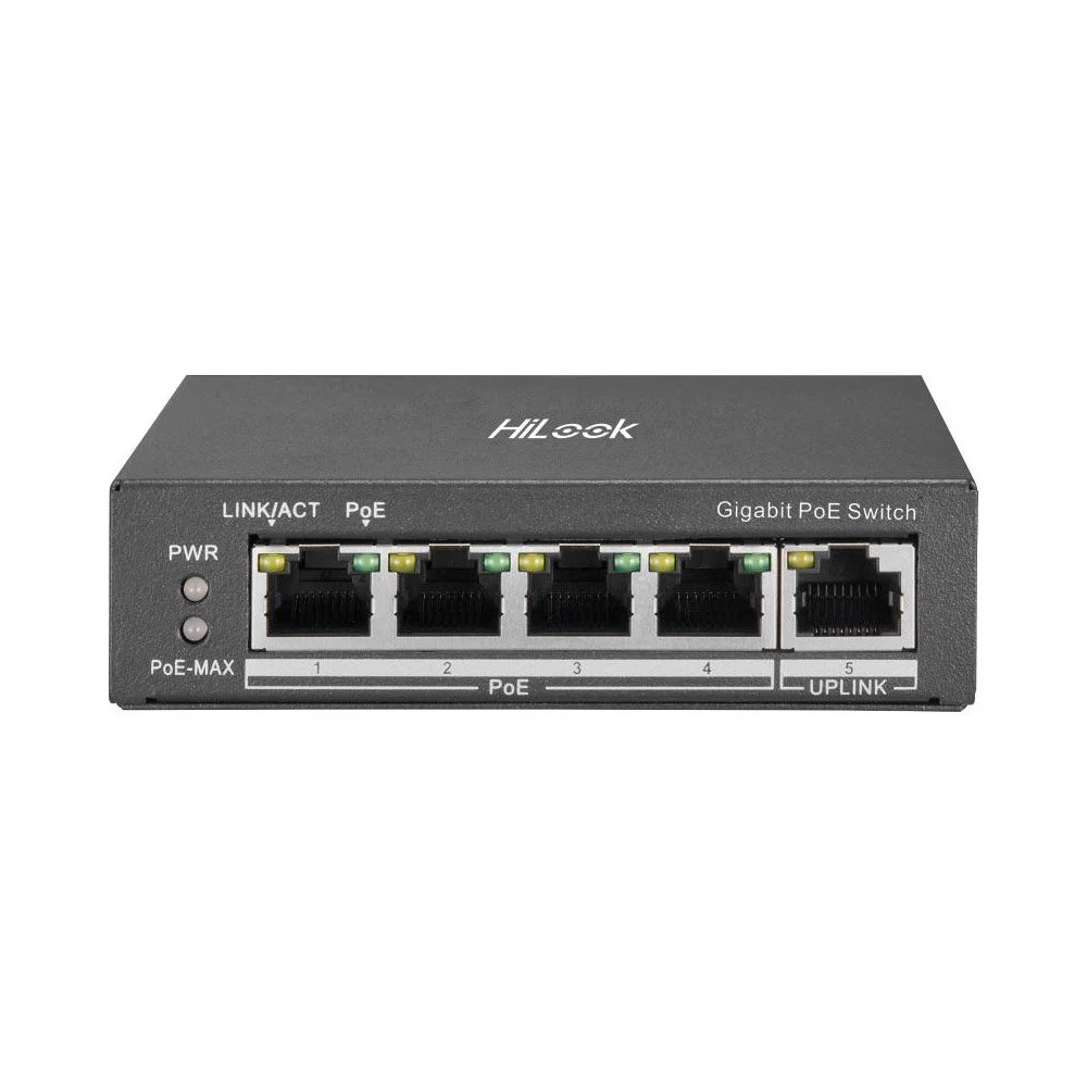 Switch PoE cu 4 porturi HikVision HiLook NS-0505P-35, 10/100/1000 Mbps, 10 Gbps, 7.44 Mpps, MAC 2K, fara management