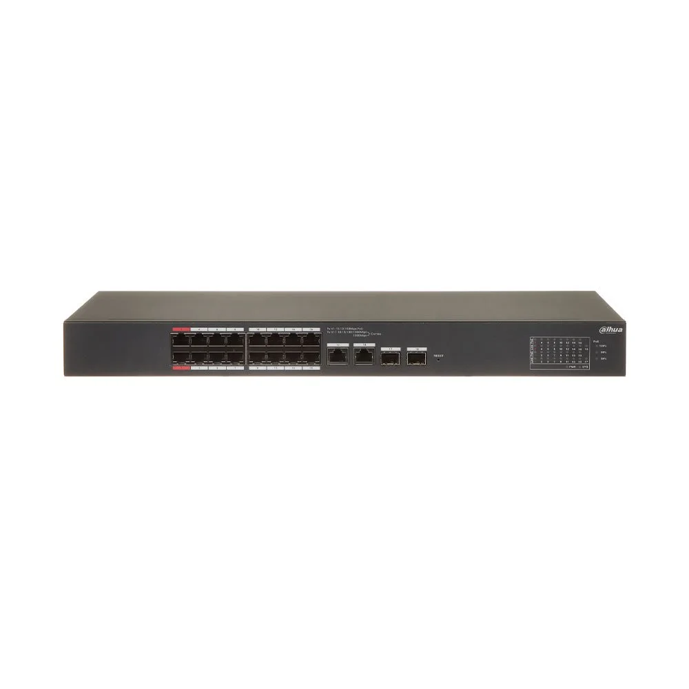 Switch rackabil cu 18 porturi Dahua CS4218-16ET-240, 16 porturi PoE, 10/100 Mbps, 2 SFP gigabit, cu cloud management