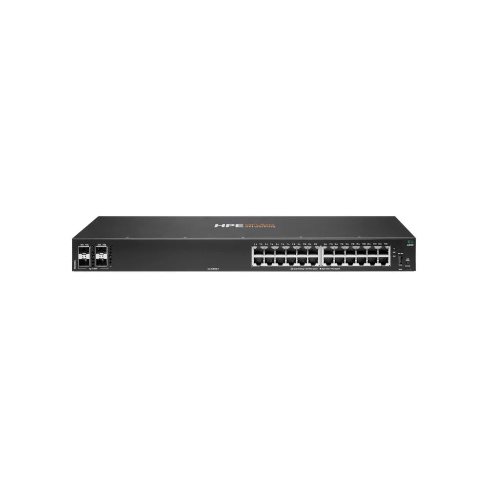 Switch rackabil cu 24 porturi HPE Aruba Networking CX 6000 R8N88A, 4 porturi SFP, 56 Gbps, 41.6 Mpps, L1, 1U, cu management