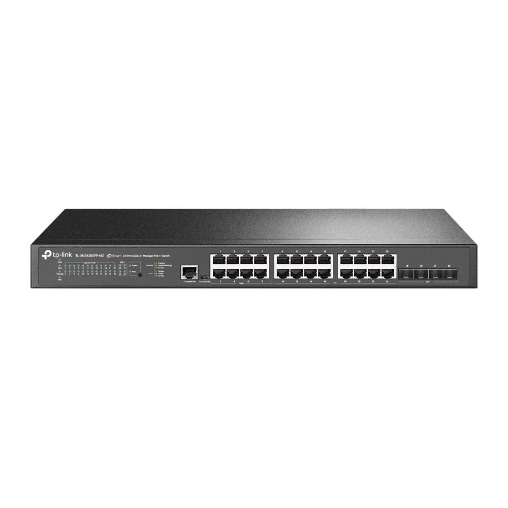 Switch rackabil Gigabite cu 28 porturi TP-Link Jetstream TL-SG3428XPP-M2, 200 Gbps, 148.80 Mpps, 32000 MAC, Omada SDN, PoE, cu management
