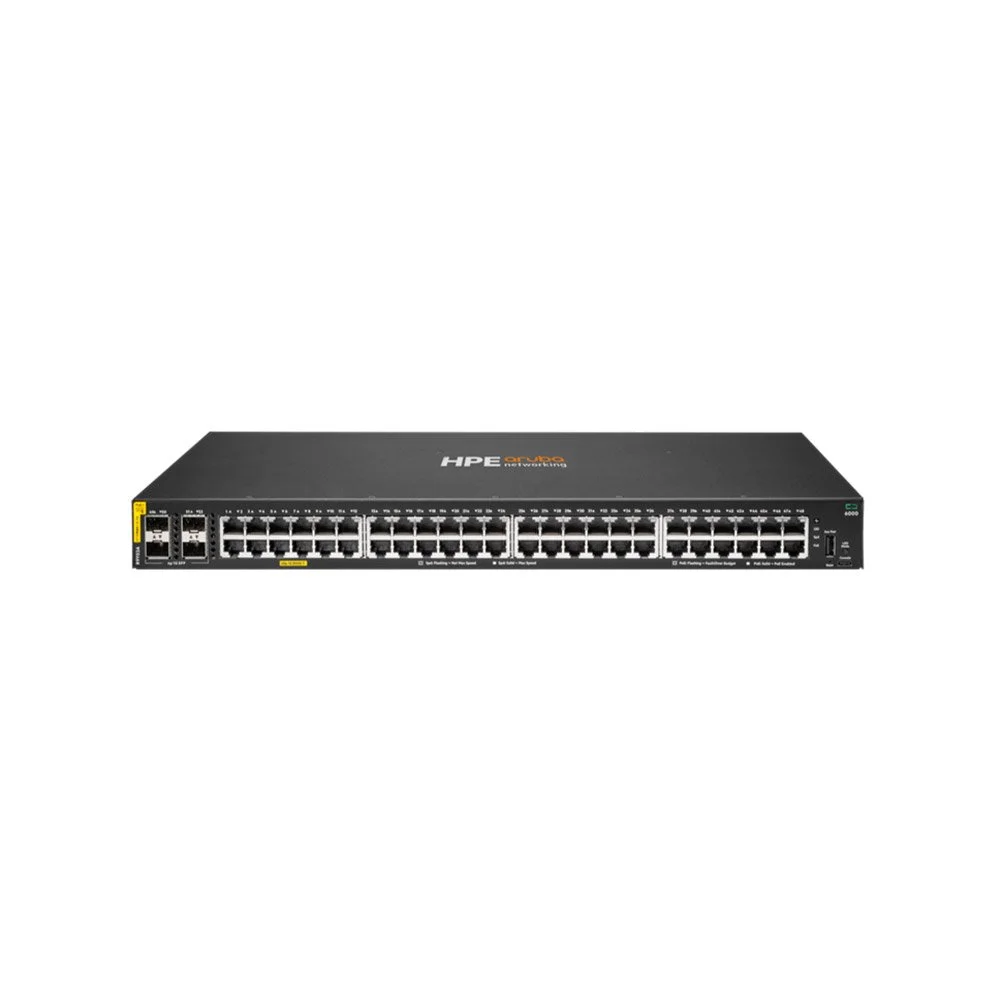 Switch rackabil PoE cu 48 porturi HPE Aruba Networking CX 6000 R9Y03A, 4 porturi SFP, 176 Gbps, 98.6 Mpps, L2, buget 740 W, 1U, cu management