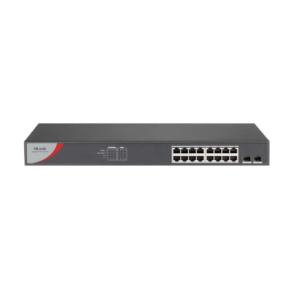 Swtich PoE cu 16 porturi HikVision HiLook NS-0518P-125, 10/100/1000 Mbps, 36 Gbps, 26.79 Mpps, MAC 8K, fara management