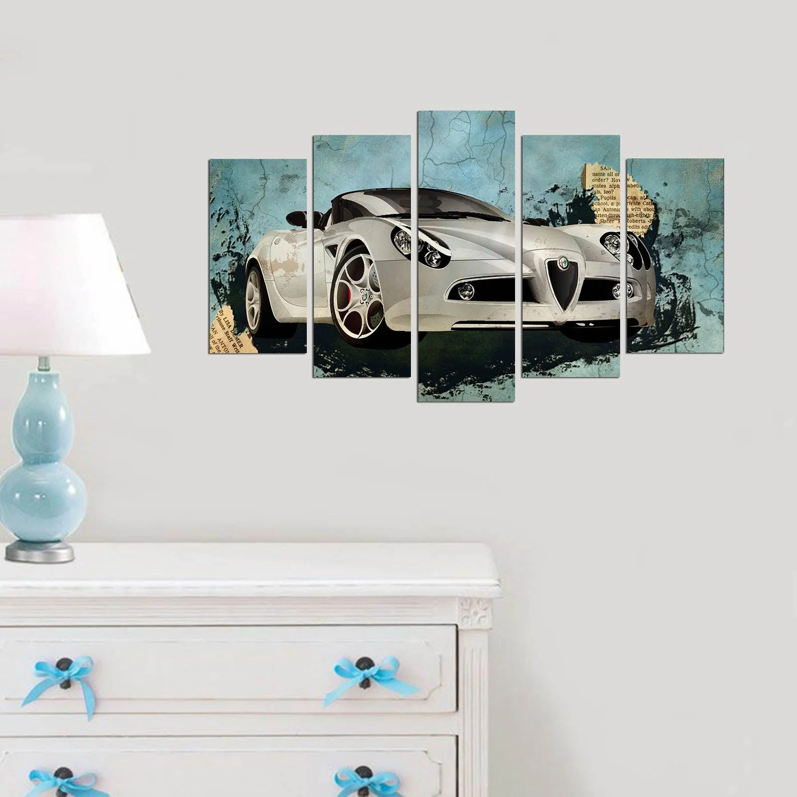 Tablou MDF ( 5 buc ) Alfa Romeo, Multicolor, 60x110 cm