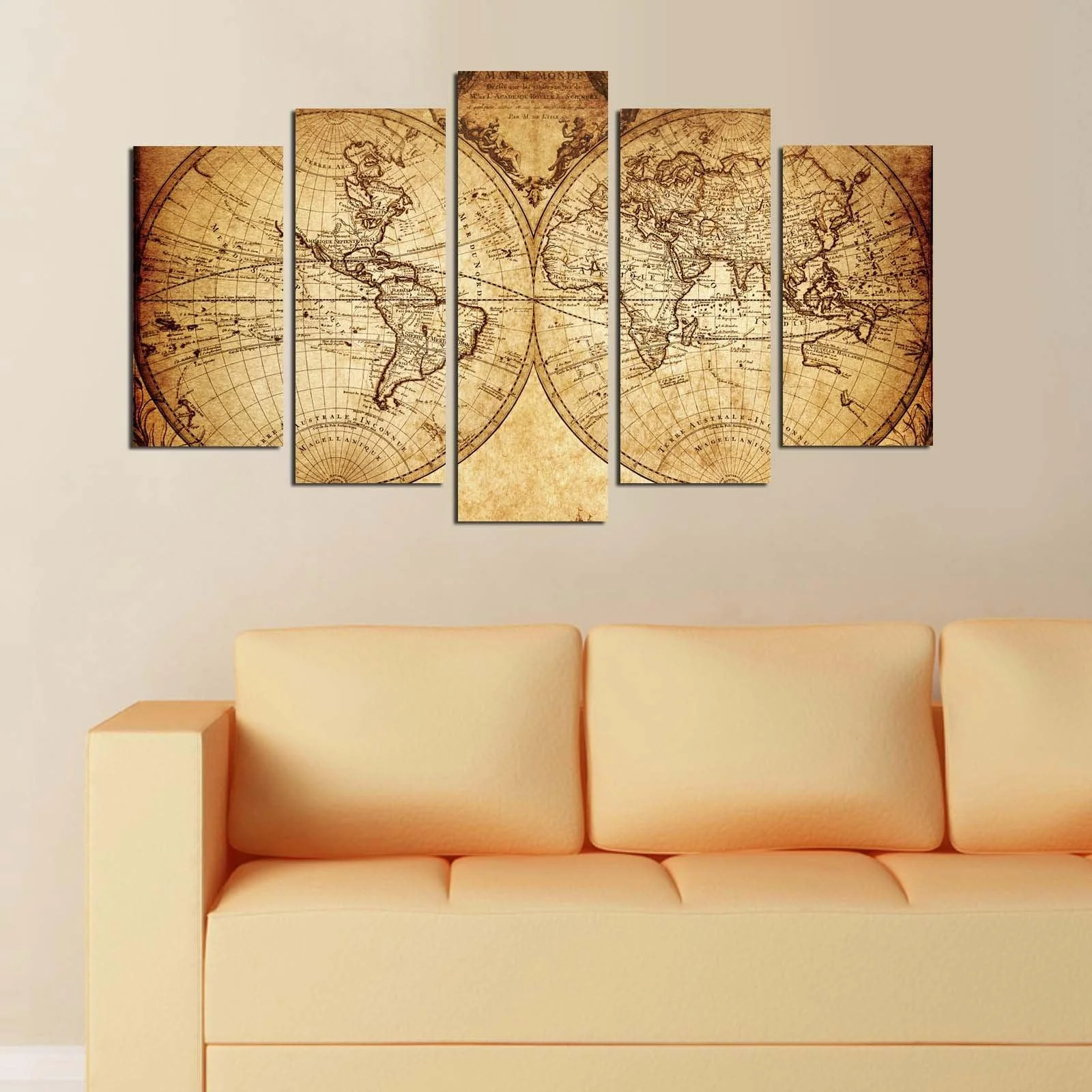 Tablou MDF ( 5 buc ) Melody, Maro, 60x110 cm