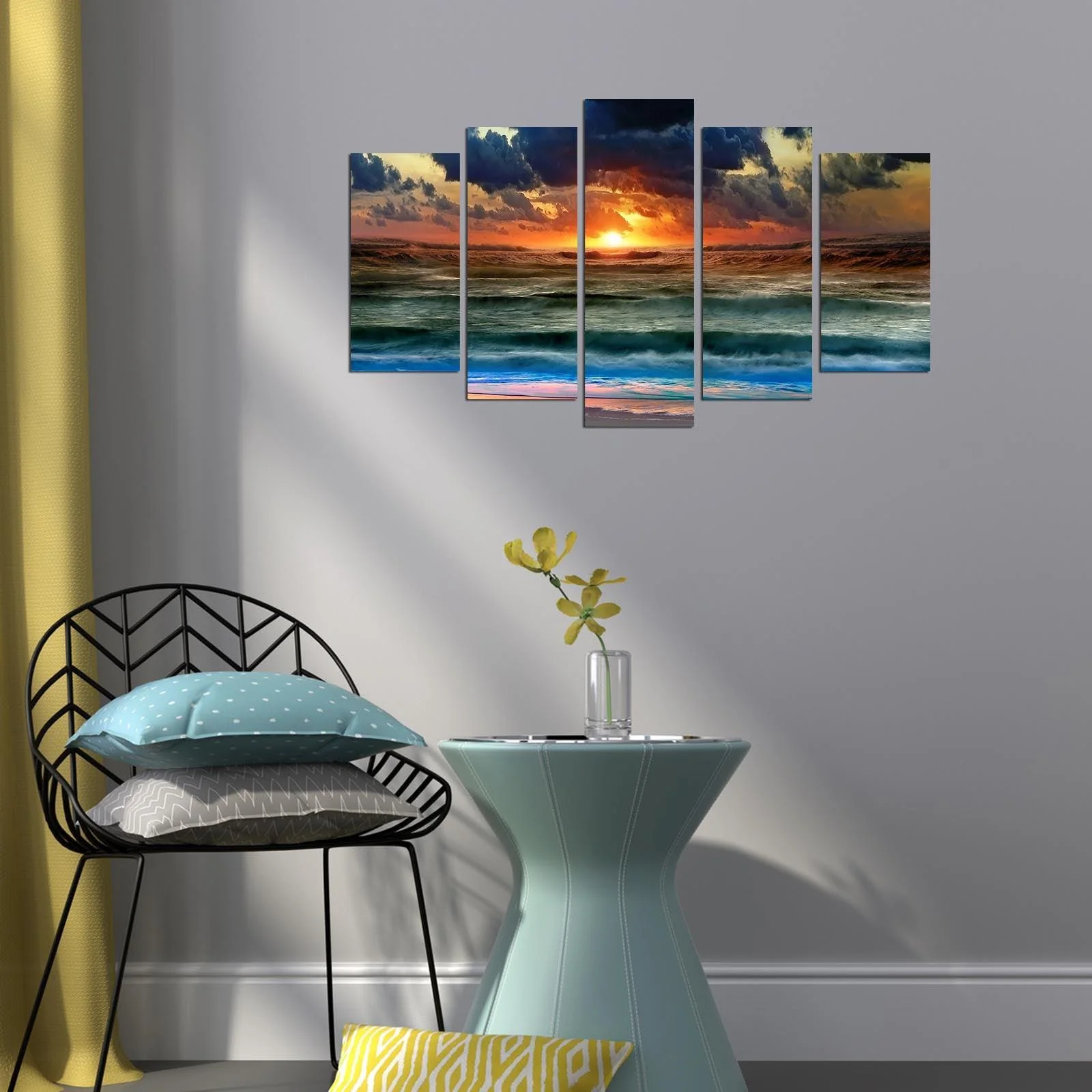 Tablou MDF ( 5 buc ) Nazare Valuri, Multicolor, 60x110 cm