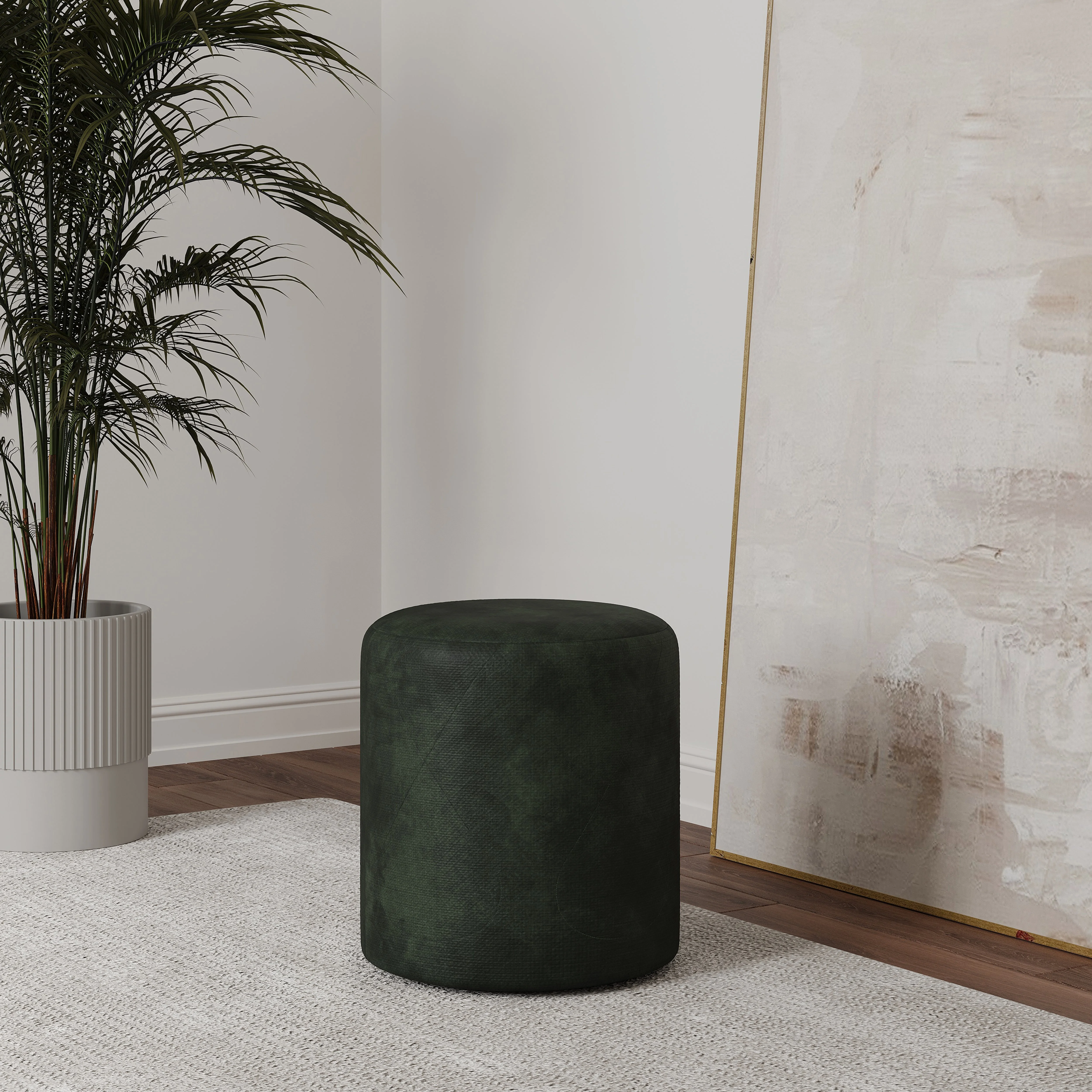 Taburet Tapitat Mali, Verde Inchis, Stofa, L 41 x l 41 x H 45 cm