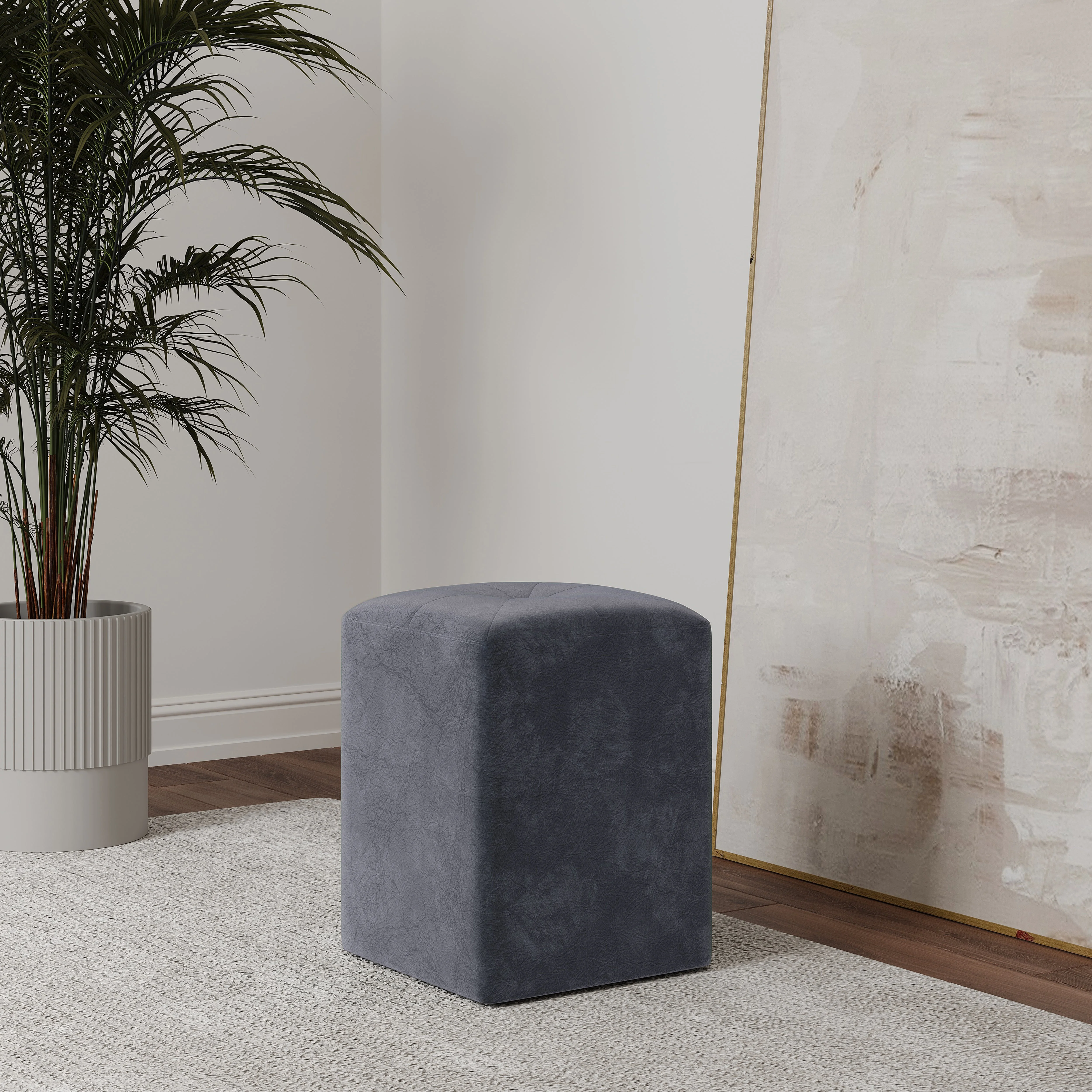 Taburet Tapitat Talin, Cenusiu, Stofa, L 35 x l 35 x H 45 cm