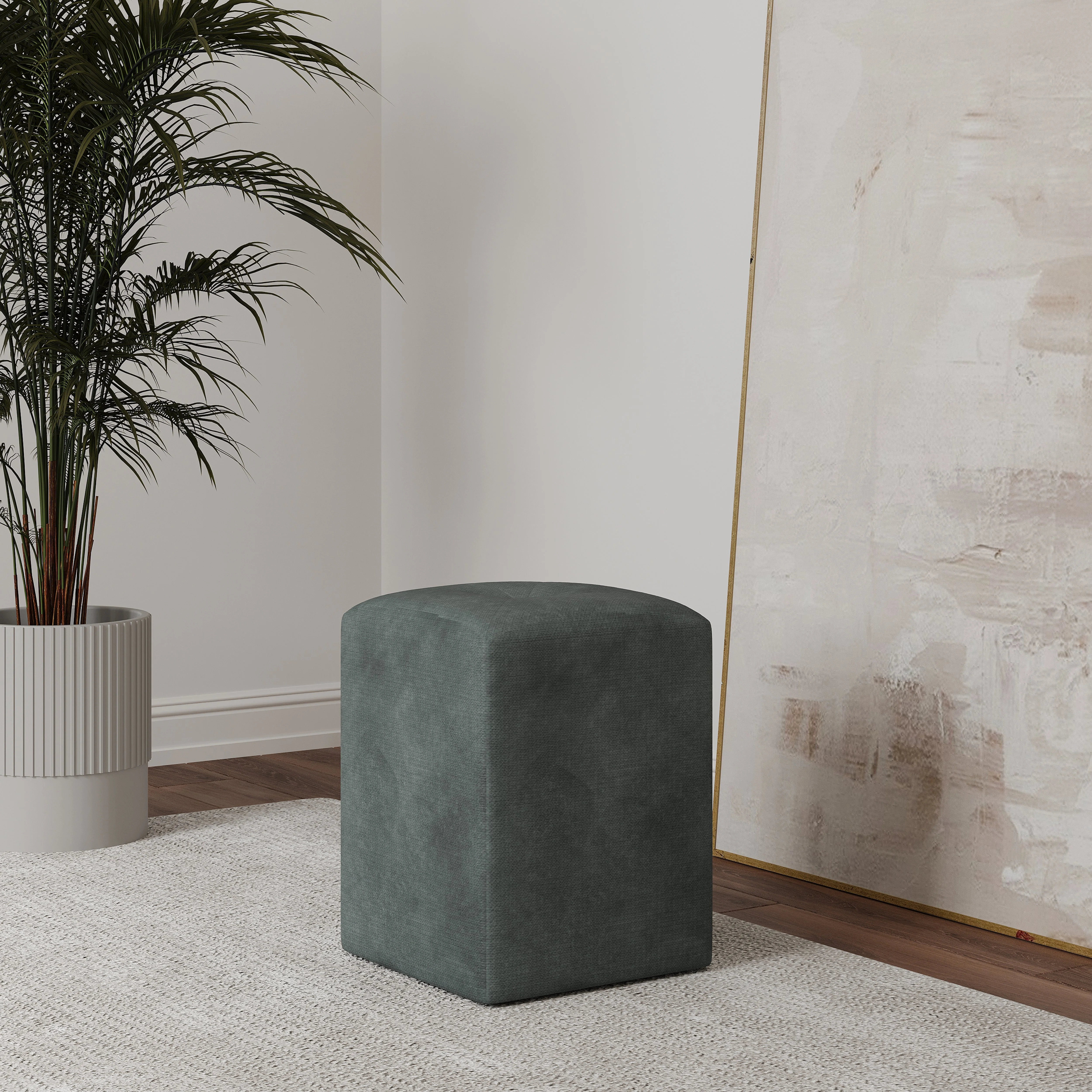 Taburet Tapitat Talin, Menta, Stofa, L 35 x l 35 x H 45 cm