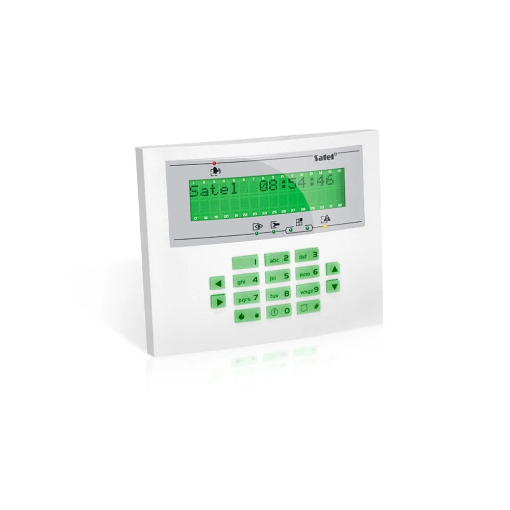 Tastatura centrala antiefractie Satel Integra INT-KLCDL-GR, 2 zone, LCD, buzzer, iluminare verde