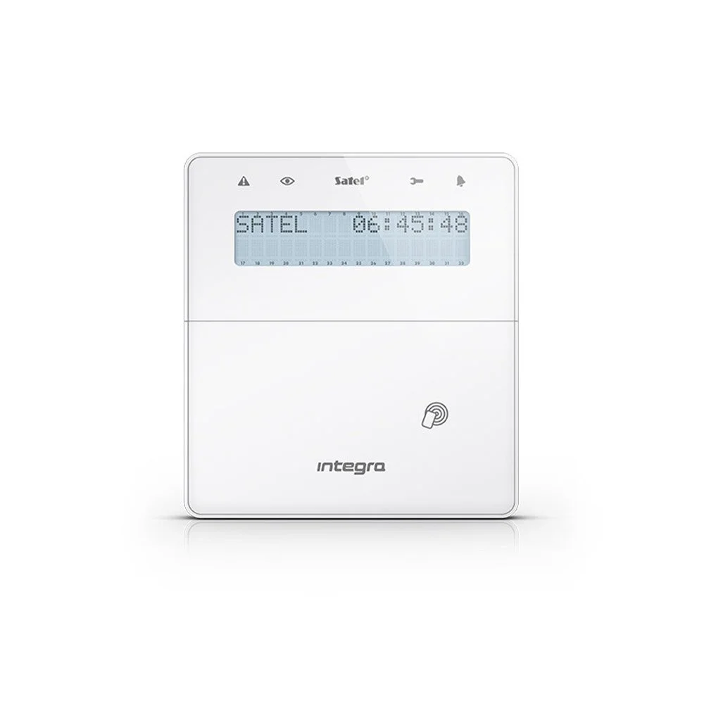 Tastatura centrala antiefractie Satel Integra INT-KLFR-W, LCD, 2 zone, EM 125 Khz, alba