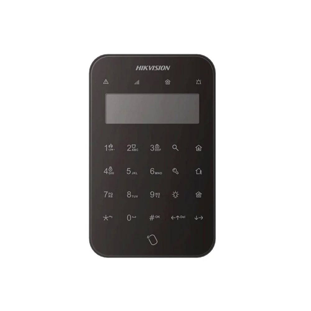 Tastatura touch LED wireless cu cititor de proximitate HikVision AX PRO DS-PK1-LT-WE BLACK , autonomie 2 ani, 868 MHz, RF 1200 m, neagra