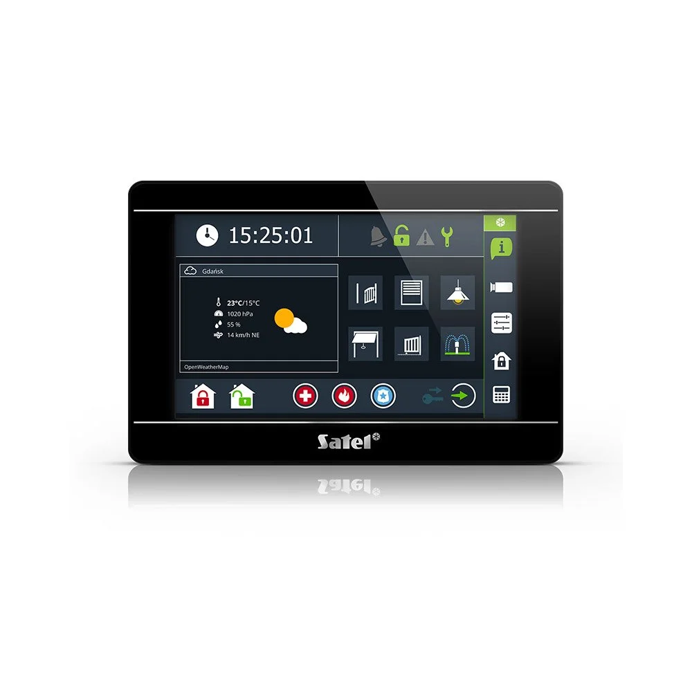 Tastatura touch screen Satel Integra INT-TSI-B, 7 inch, functie interfon, MACRO, slot card, neagra