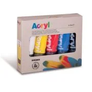 Tempera acrilica Morocolor Primo 75 ml, 5 culori de baza: alb, galben, rosu, albastru