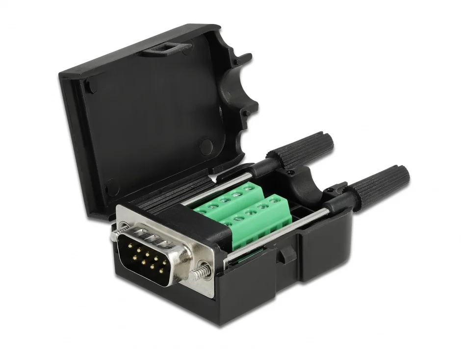 Terminal block 10 pini la serial D-SUB 9 pini tata cu suruburi + carcasa, Delock 66232
