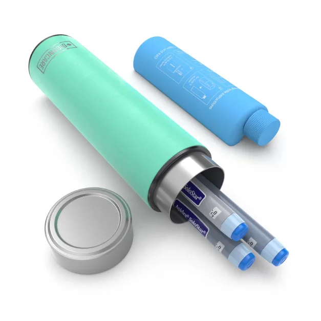 Termos portabil pentru insulina, capacitate 2-3 stilouri, Disoncare Odyssey Compact, Cyan