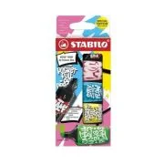 Textmarker Stabilo Boss mini by Snooze One, 5 culori / set, negru, roz, albastru, galben, verde, etui, carton