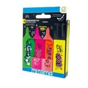 Textmarkere Mitama, 4 culori Fluo, varf tesit 5 mm