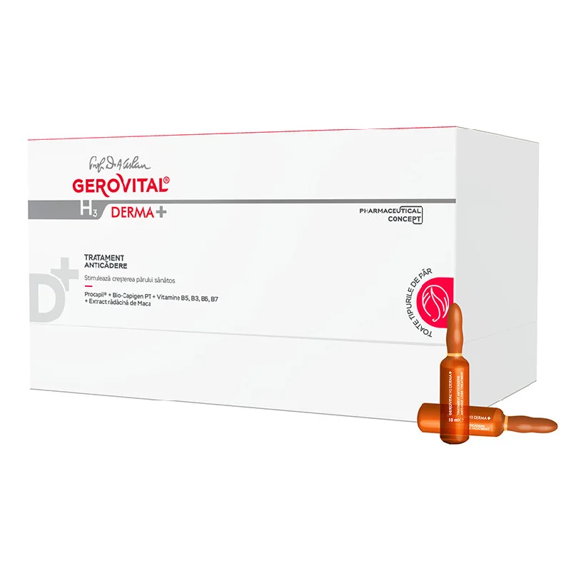 Tratament anticadere par H3 Derma+, 12 fiole, Gerovital