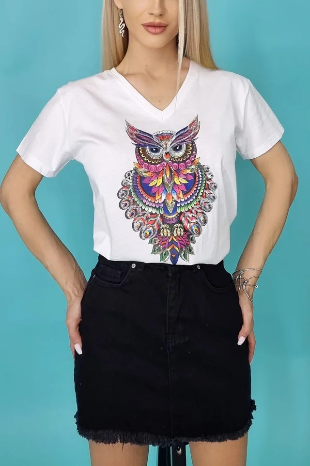 Tricou dama Zayn, cu imprimeu, Blossom, Alb