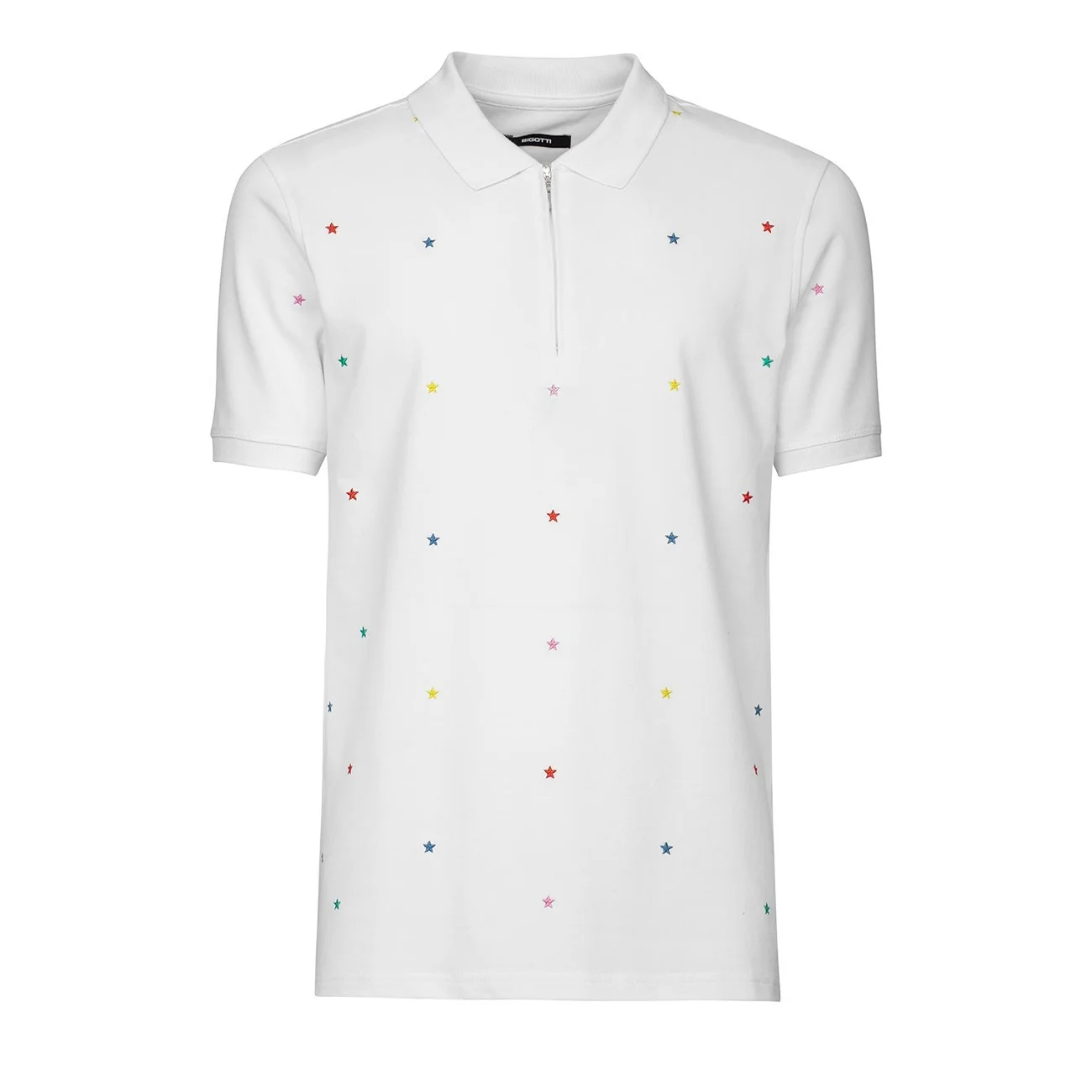 Tricou polo slim alb print geometric Xl