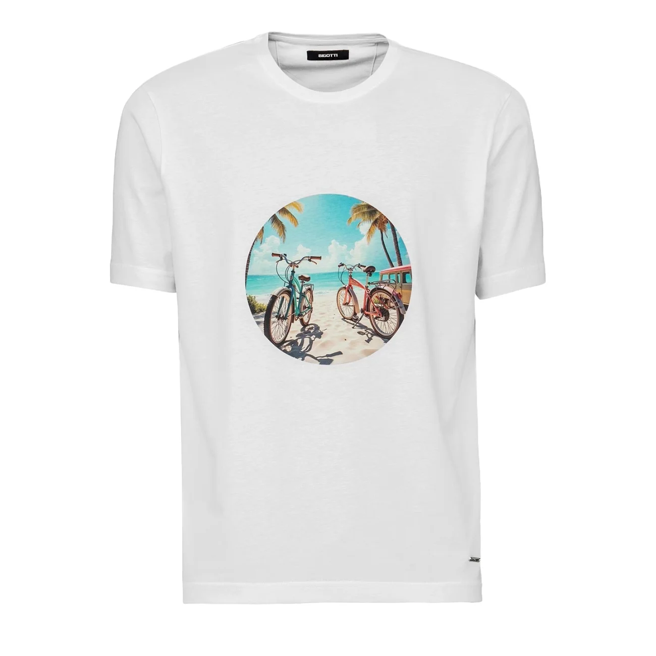 Tricou slim alb print geometric bumbac 100% M