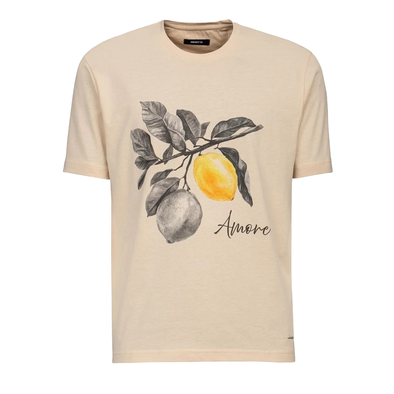 Tricou slim bej print guler rotund amore Xl