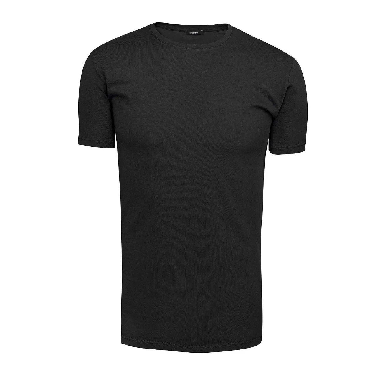 Tricou slim negru guler rotund bumbac 95% S