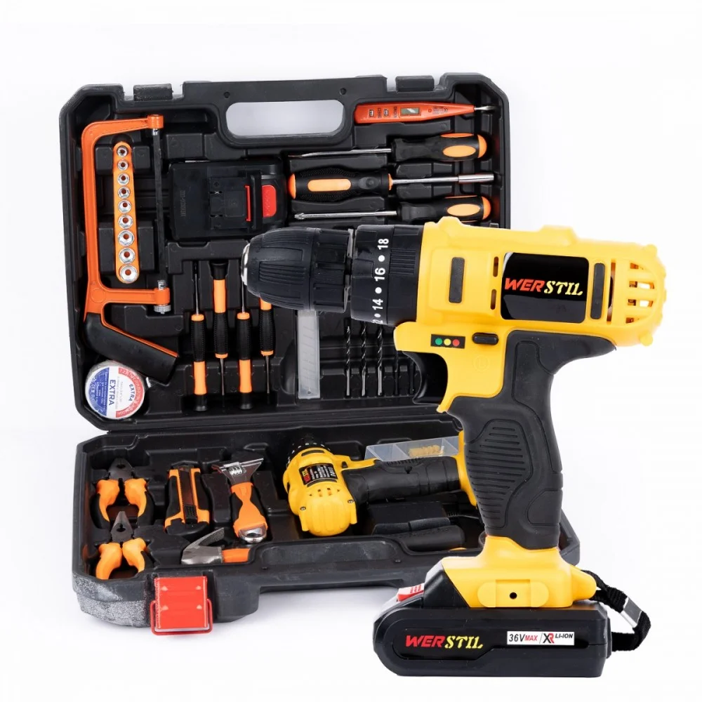 Trusa Bormasina/Autofiletanta cu percutie  110 piese 24 V cu 2 acumulatori si incarcator