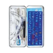 Trusa geometrie Keyroad KR971708, 11 piese, cutie metalica albastru