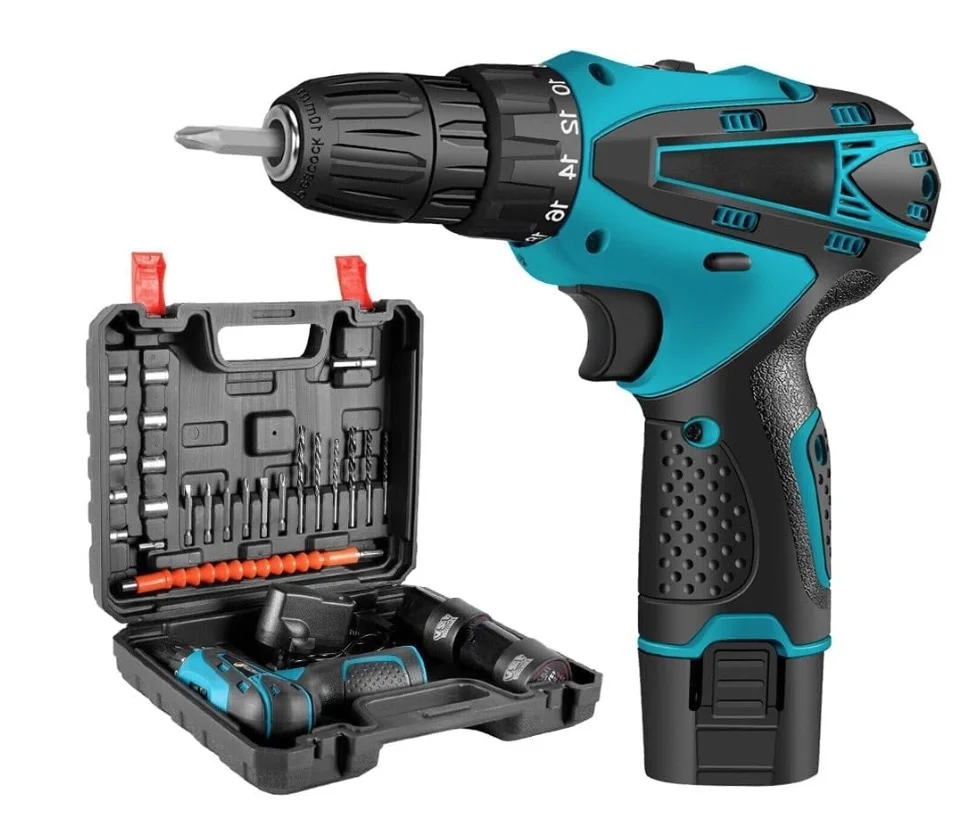 Trusa surubelnita electrica fara fir cu 2 acumulatori 12V cu 24 de accesorii incluse 2 viteze