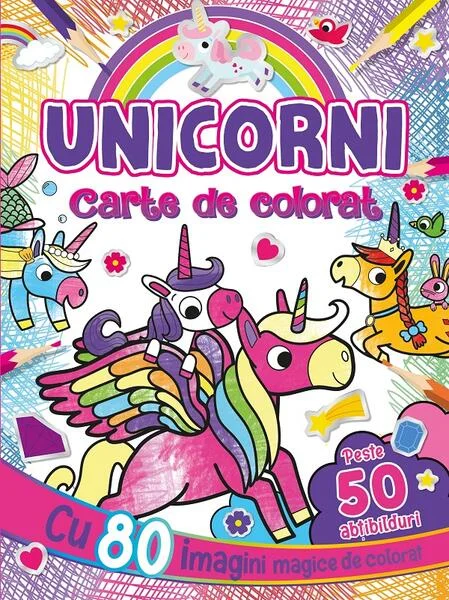 Unicorni. Carte de colorat cu peste 50 abțibilduri - Paperback brosat - Flamingo