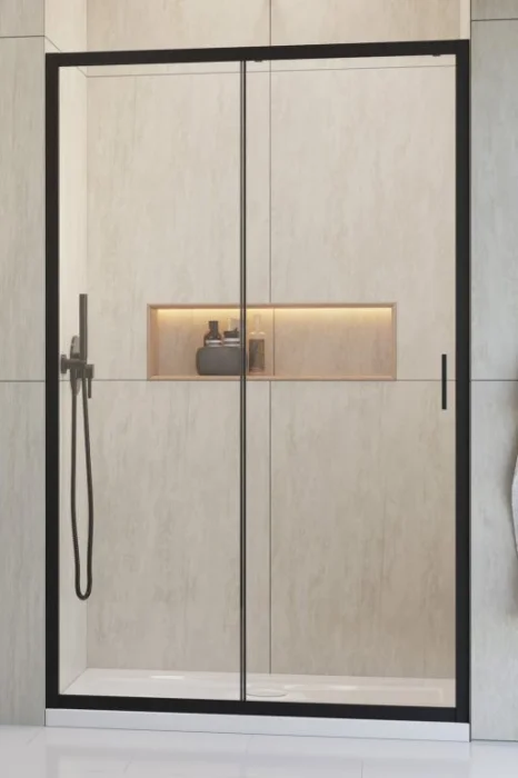 Usa culisanta de dus in nisa, 1200 mm, negru mat, doua elemente, Alienta Black DWJ Radaway