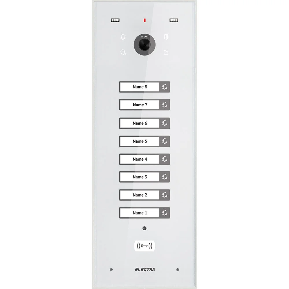 Videointerfon de exterior Electra VPU.08F03.ELWTL, 8 familii, 800 LTV, RFID, incastrat, alb
