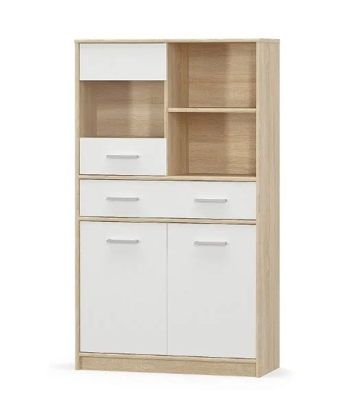 Vitrina TIPS, 3 usi, 1 sertar, geam, stejar sonoma + alb, 83,4x34,3x144,7 cm