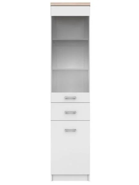 Vitrina TOP MIX, 2 usi, 1 sertar, geam, alb, 40x33x183 cm