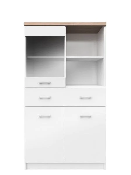 Vitrina TOP MIX, 3 usi, 1 sertar, geam, alb, 80x34x145 cm