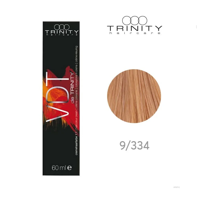 Vopsea crema pentru par VDT Trinity Haircare 9/334 Blond luminos auriu intens aramiu, 60 ml