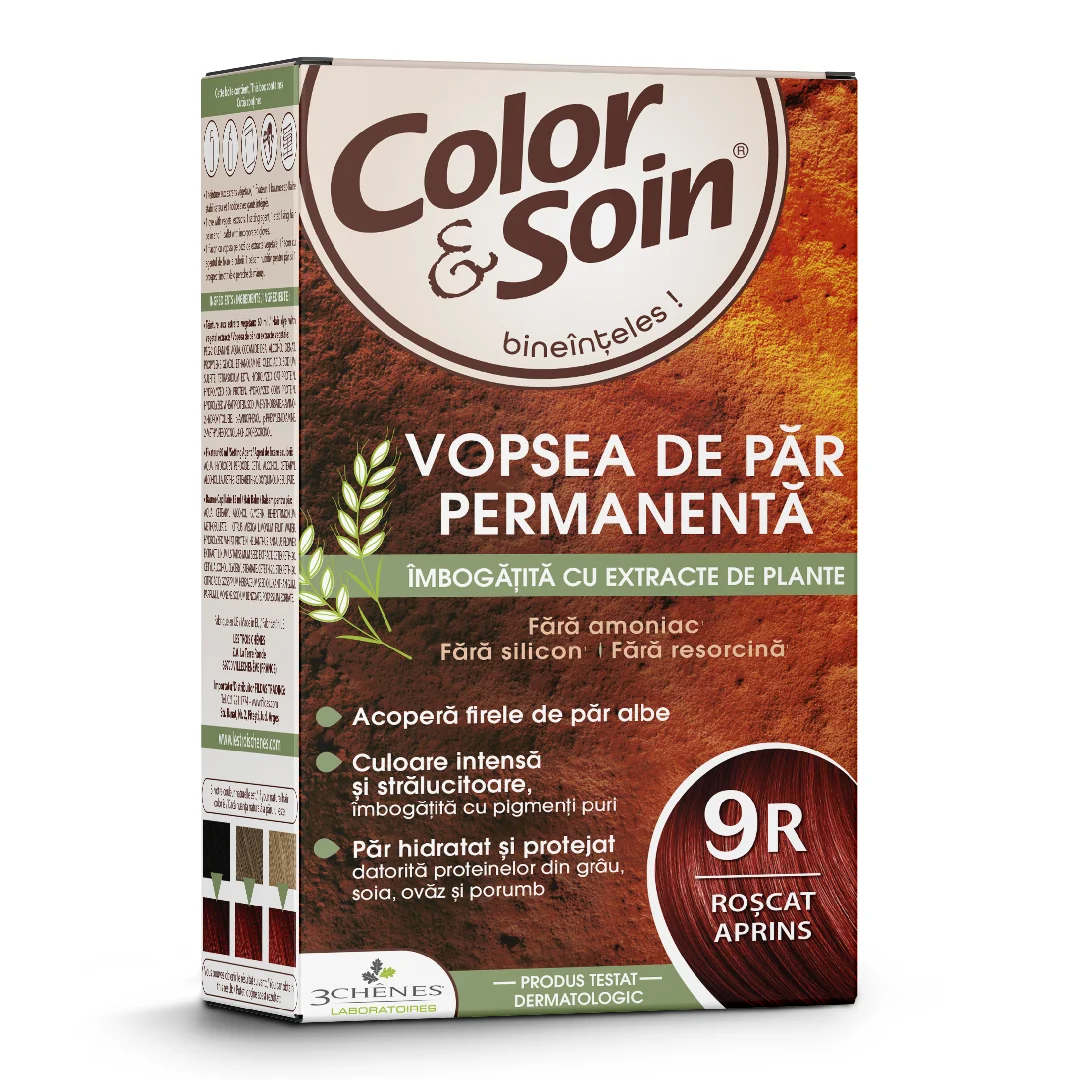 Vopsea de par fara amoniac, fara silicon, roscat aprins, 9R, Color&Soin