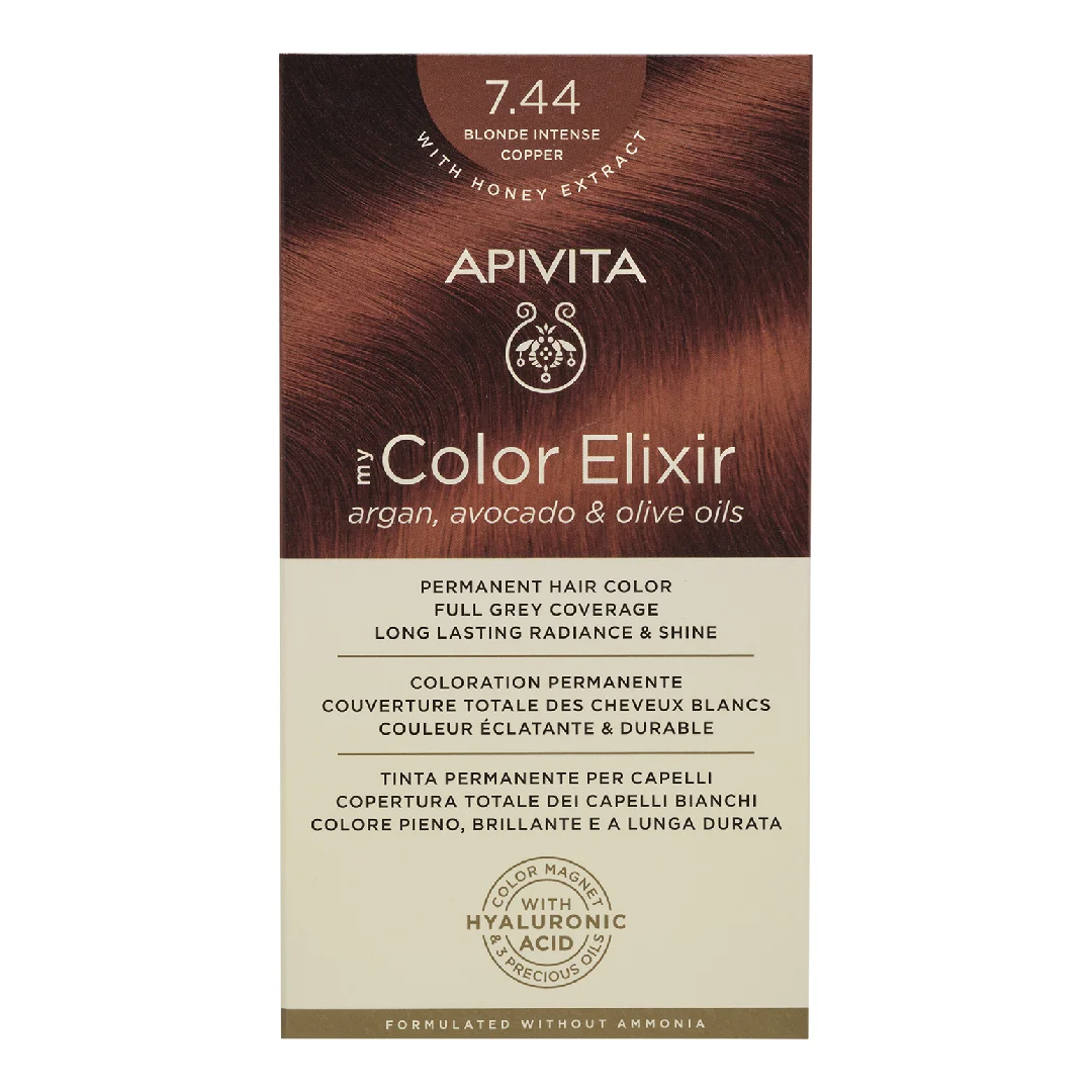 Vopsea de par My Color Elixir, Blonde Intense Copper N7.44, 155 ml, Apivita