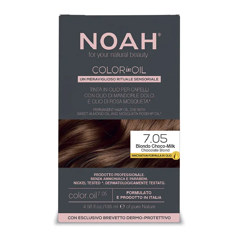 Vopsea de par permanenta fara amoniac, 7.05 Chocolate Blond, Color in Oil, 135 ml, Noah