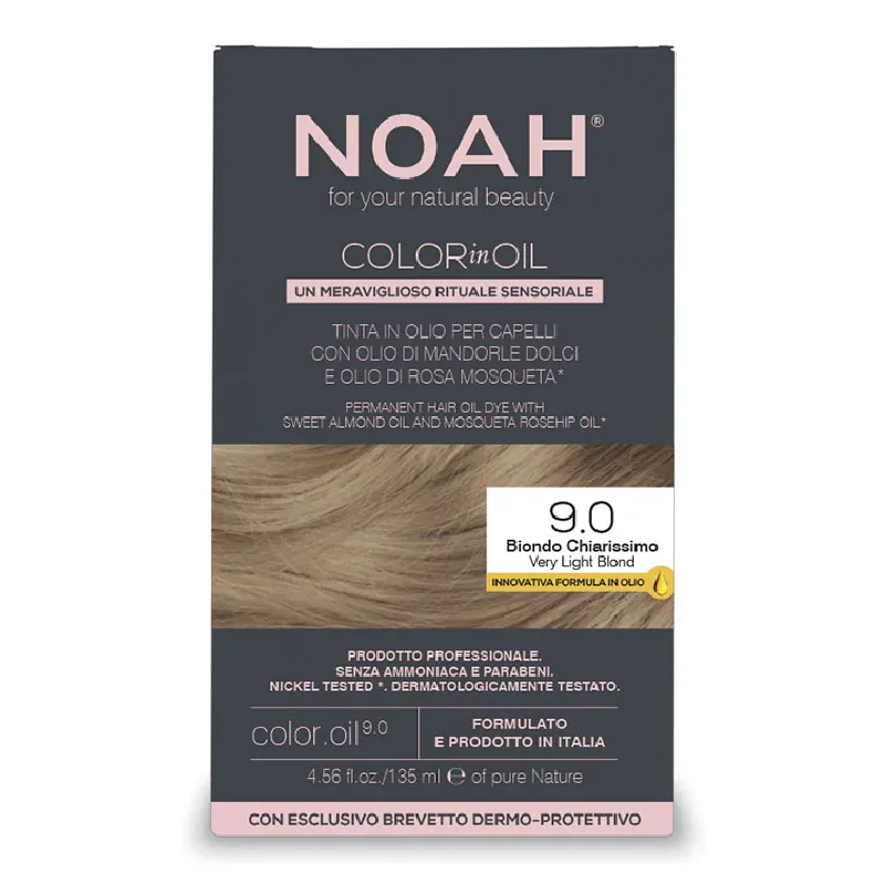 Vopsea de par permanenta fara amoniac, 9.0 Very Light Blond, Color in Oil, 135 ml, Noah
