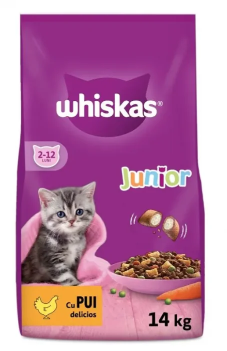 Whiskas Junior, Hrana uscata pisoi, pui, 14kg