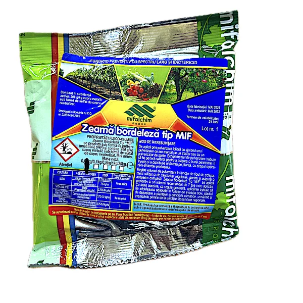 Zeama Bordeleza tip MIF 50 gr, fungicid de contact cupric, Mifalchim, mana (vita de vie, castraveti, tomate, ceapa), rapan (mar, par), monilioza (prun, cires, visin, piersic)